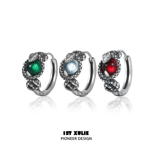 1ST XULIE "Snake Bite" Dainty Crystal Cartilage Huggie Hoop Earrings in 925 Sterling Silver - On Model