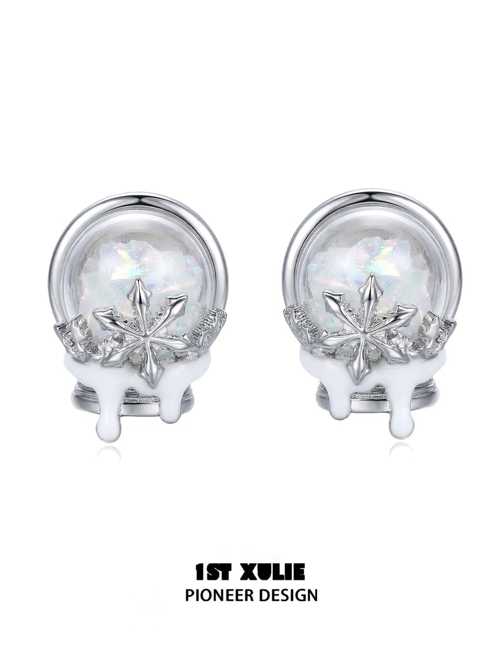 1ST XULIE "Snow Land" Crystal Snowflake Stud Earrings in Platinum - Lifestyle Shot