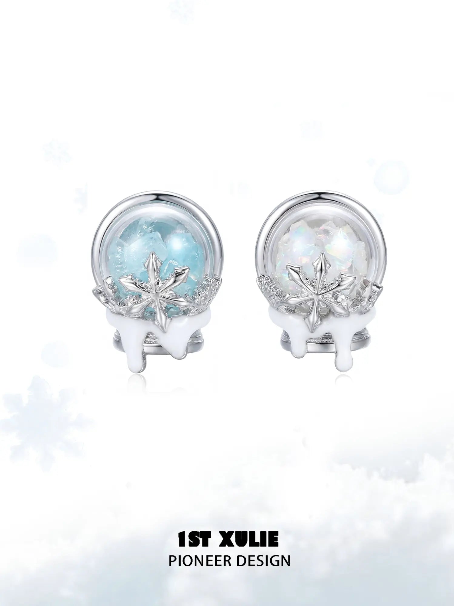 1ST XULIE "Snow Land" Crystal Snowflake Stud Earrings in Platinum - Packaging View