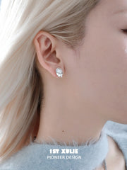 1ST XULIE "Snow Land" Crystal Snowflake Stud Earrings in Platinum - Side View