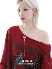 1ST XULIE Jewelry "Cuties' Appleland" Cute Apple Puppy & Kitty Charm Necklace in Platinum Plated - Angle View