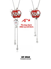 1ST XULIE Jewelry "Cuties' Appleland" Cute Apple Puppy & Kitty Charm Necklace in Platinum Plated - Back View