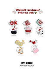1ST XULIE "Cuties' Appleland" Cute Enamel Cat Paw Apple Studs in Platinum Plated Brass - Product View