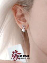 1ST XULIE "Cuties' Appleland" Cute Enamel Cat Paw Apple Studs in Platinum Plated Brass - Side View