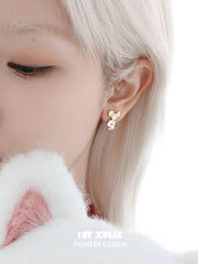 1ST XULIE "Cuties' Appleland" Cute Enamel Cat Paw Apple Studs in Platinum Plated Brass - Side View