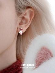 1ST XULIE "Cuties' Appleland" Cute Enamel Cat Paw Apple Studs in Platinum Plated Brass - Side View