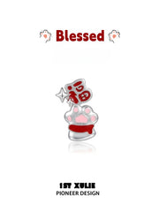 1ST XULIE "Cuties' Appleland" Cute Enamel Cat Paw Apple Studs in Platinum Plated Brass - Style A Blessed