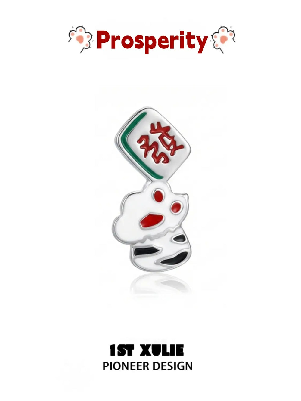 1ST XULIE "Cuties' Appleland" Cute Enamel Cat Paw Apple Studs in Platinum Plated Brass - Style B Prosperity