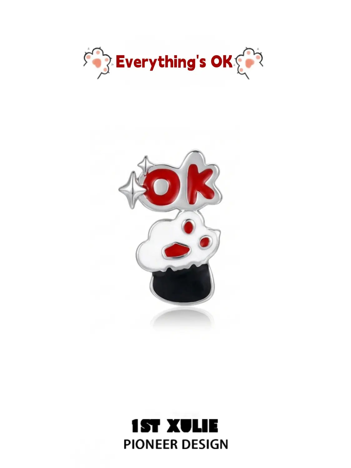 1ST XULIE "Cuties' Appleland" Cute Enamel Cat Paw Apple Studs in Platinum Plated Brass - Style C Everything's OK