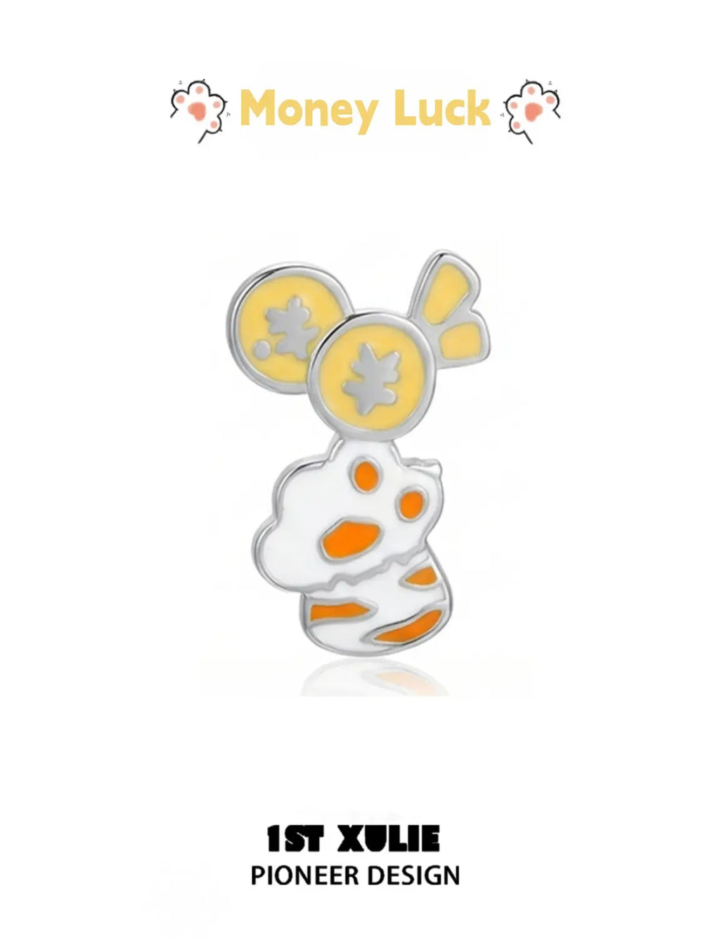 1ST XULIE "Cuties' Appleland" Cute Enamel Cat Paw Apple Studs in Platinum Plated Brass - Style D Money Luck