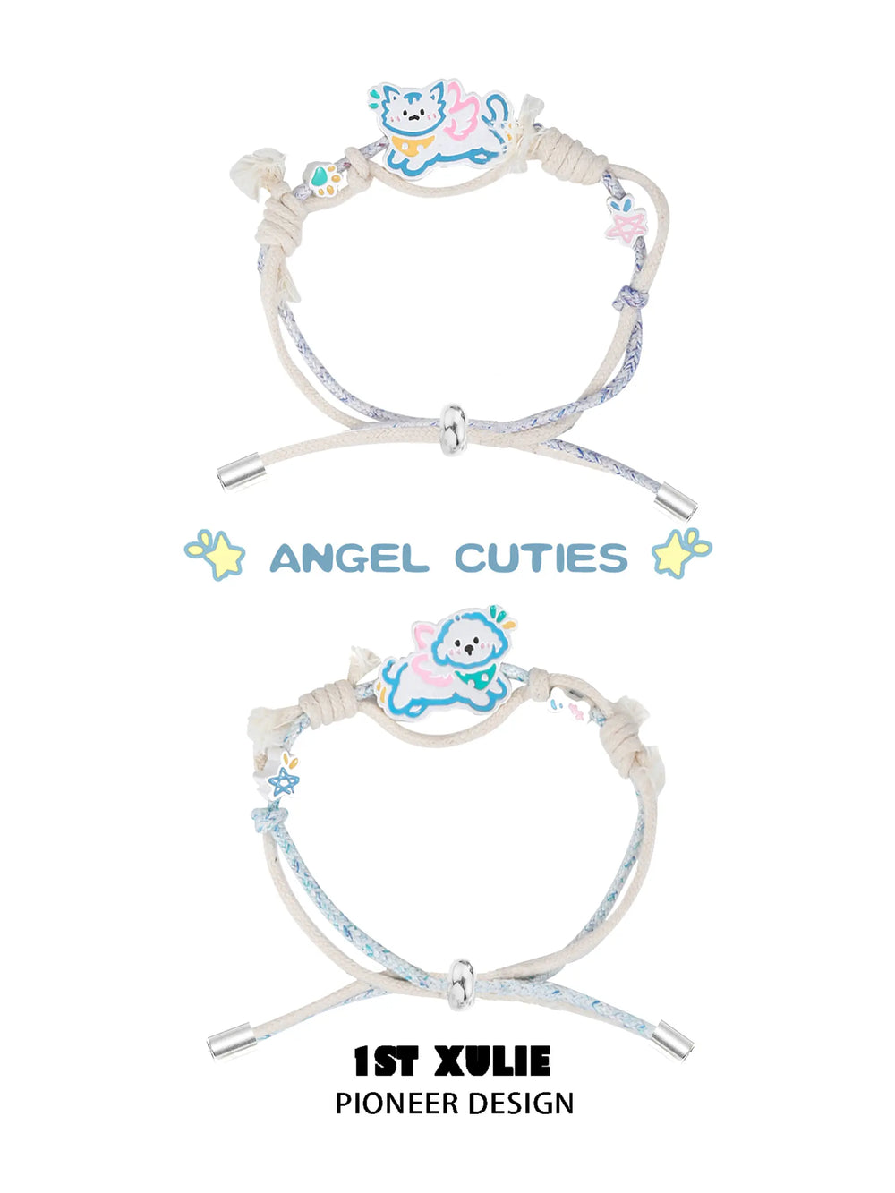 1ST XULIE "Angel Cuties" Handwoven Cute Pet Friendship Rope Bracelet in 18K Gold Plated Brass - On Model