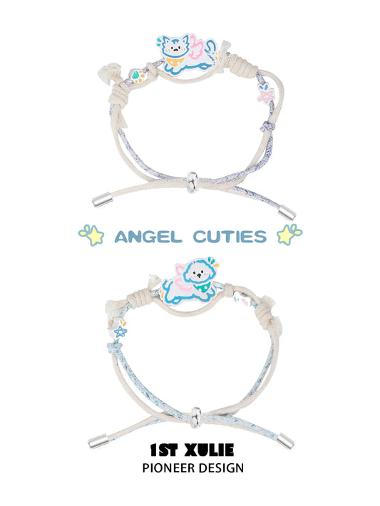 1ST XULIE "Angel Cuties" Handwoven Cute Pet Friendship Rope Bracelet in 18K Gold Plated Brass - On Model