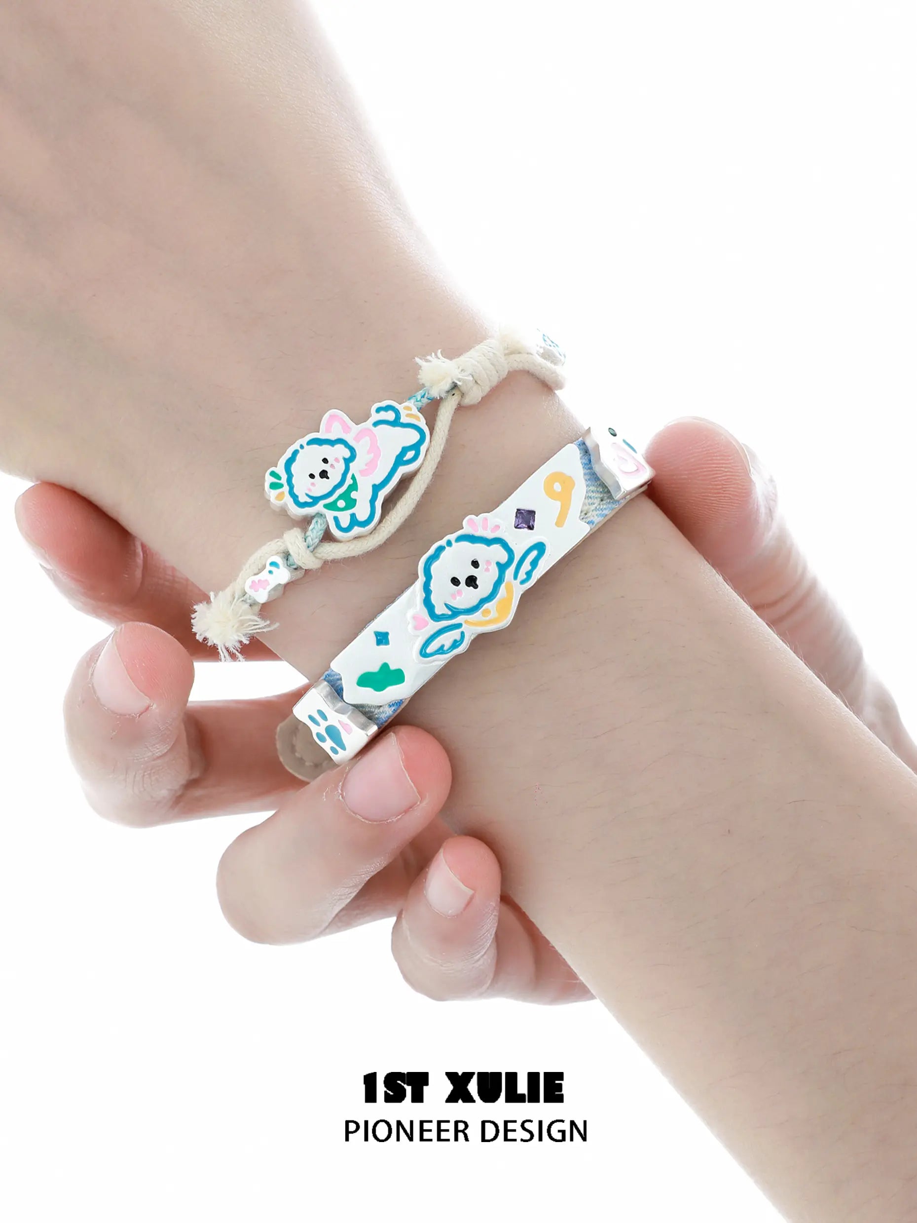 1ST XULIE "Angel Cuties" Handwoven Cute Pet Friendship Rope Bracelet in 18K Gold Plated Brass - Product View