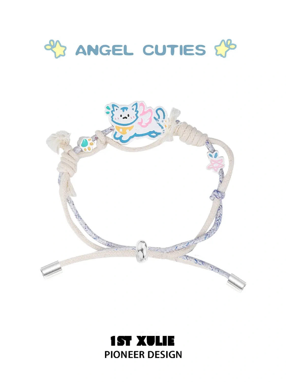 1ST XULIE "Angel Cuties" Handwoven Cute Pet Friendship Rope Bracelet in 18K Gold Plated Brass - Texture Shot