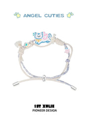 1ST XULIE "Angel Cuties" Handwoven Cute Pet Friendship Rope Bracelet in 18K Gold Plated Brass - Texture Shot
