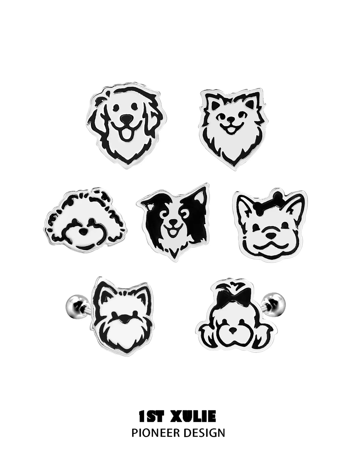 1ST XULIE "Graffiti Puppy" Cute Puppy Family Stud Earrings in 925 Sterling Silver - Product View