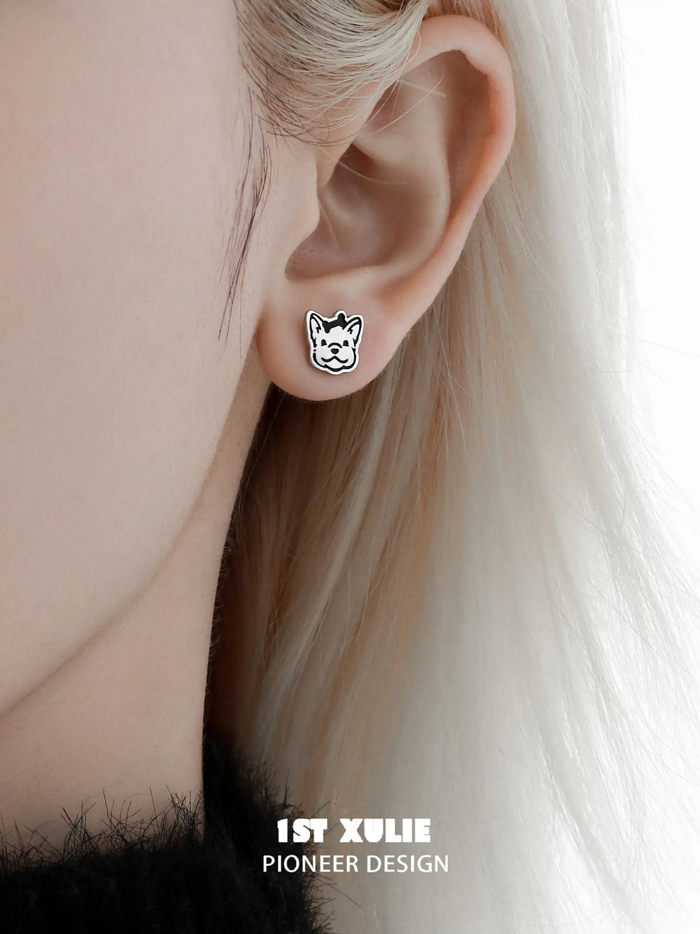 1ST XULIE "Graffiti Puppy" Cute Puppy Family Stud Earrings in 925 Sterling Silver - Packaging View