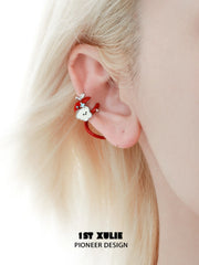 1ST XULIE "Cuties' Appleland" Cyclone Apple Statement Dangle EarHooks in Platinum Plated Brass - Lifestyle Shot