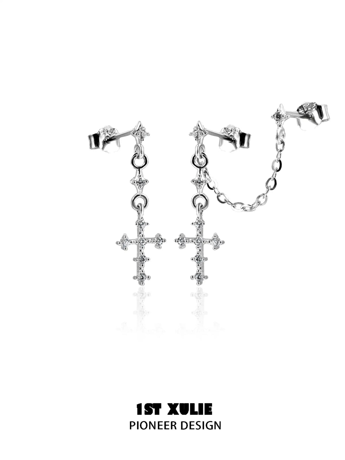 1ST XULIE "Silver Angel" Dainty Angel Wing Stud Earrings in 925 Sterling Silver - On Model