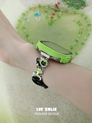 1ST XULIE "Cuties' Appleland" Dainty Black Cat Charm Apple Watch Band in 18K Gold Plated & Microfiber Leather - Back View