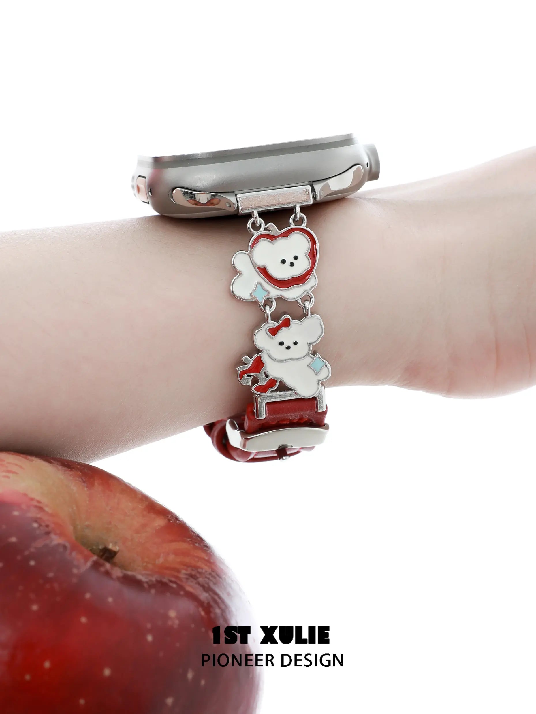 1ST XULIE "Cuties' Appleland" Dainty Black Cat Charm Apple Watch Band in 18K Gold Plated & Microfiber Leather - Clasp Detail