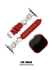 1ST XULIE "Cuties' Appleland" Dainty Black Cat Charm Apple Watch Band in 18K Gold Plated & Microfiber Leather - Product View