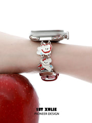 1ST XULIE "Cuties' Appleland" Dainty Black Cat Charm Apple Watch Band in 18K Gold Plated & Microfiber Leather - On Model Close Up