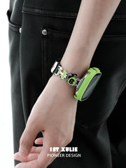 1ST XULIE "Cuties' Appleland" Dainty Black Cat Charm Apple Watch Band in 18K Gold Plated & Microfiber Leather - Texture Shot