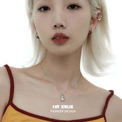 1ST XULIE "Graffiti Kitten" Dainty Lazy Kitten Charm Necklace in 925 Sterling Silver - Pendant Detail Shot
