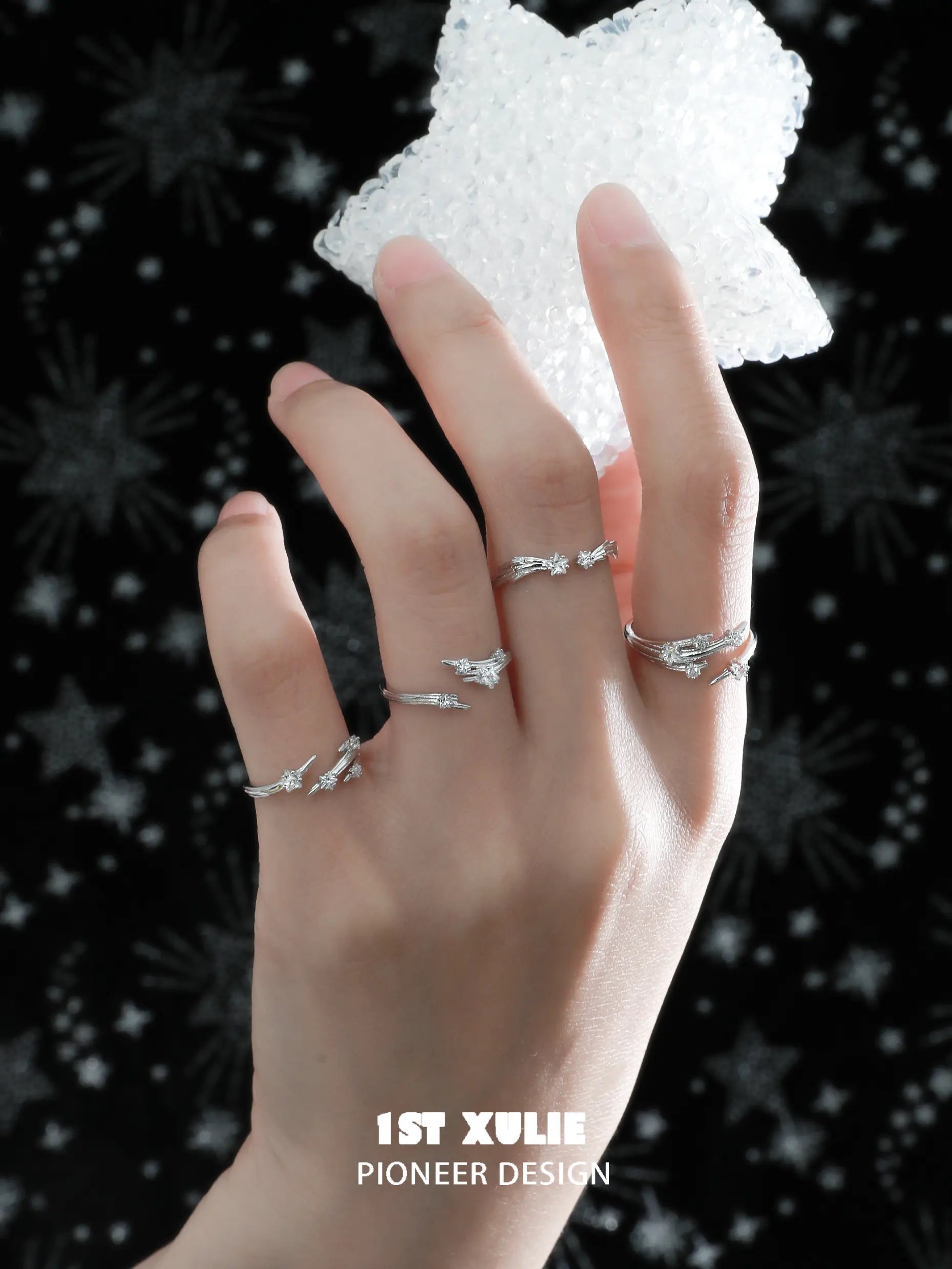 1ST XULIE "Meteor" Dainty Meteor Trail Adjustable Ring in 925 Sterling Silver - Angle View 1