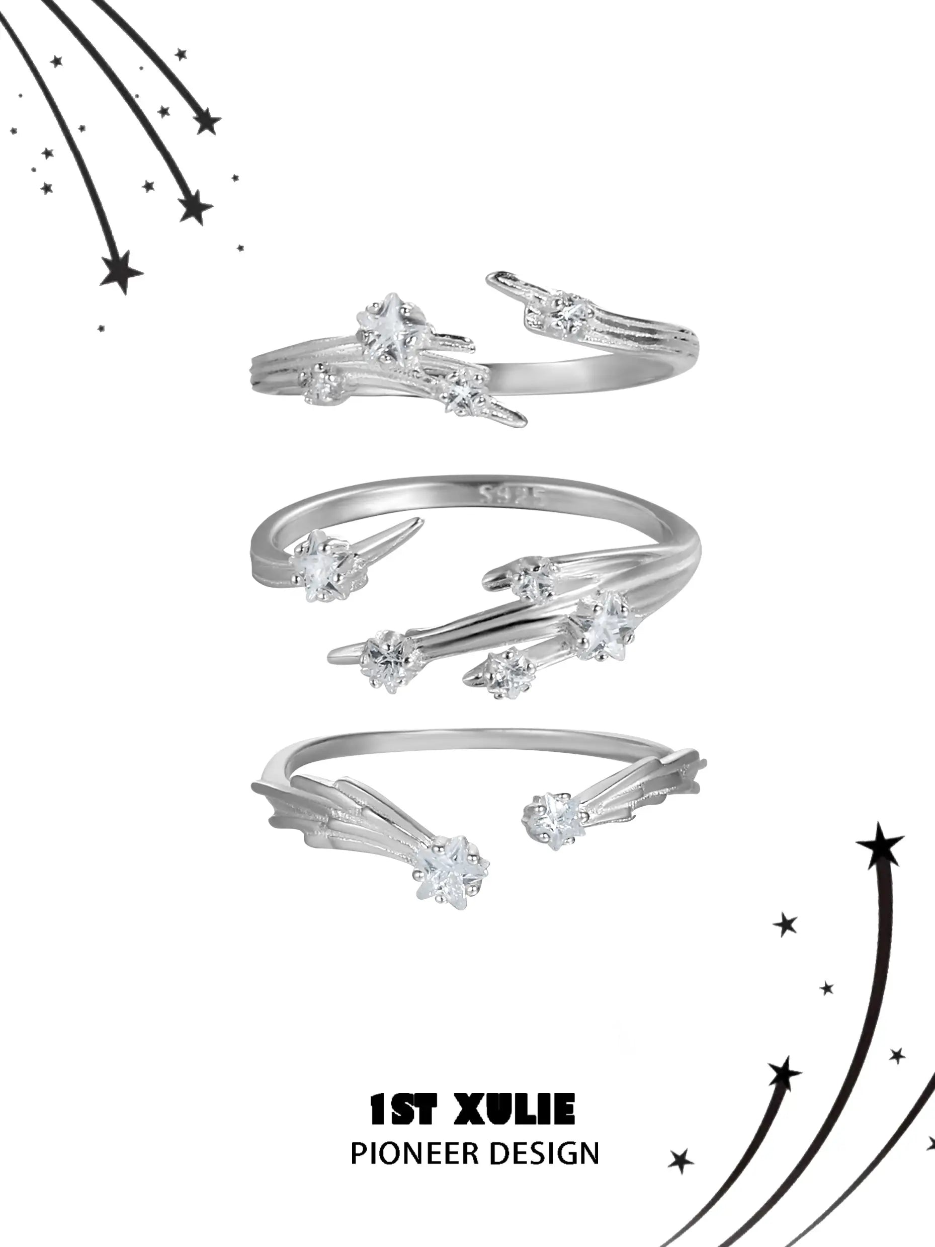 1ST XULIE "Meteor" Dainty Meteor Trail Adjustable Ring in 925 Sterling Silver - Back View