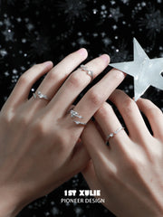 1ST XULIE "Meteor" Dainty Meteor Trail Adjustable Ring in 925 Sterling Silver - Detail Shot