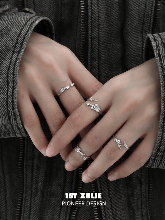 1ST XULIE "Meteor" Dainty Meteor Trail Adjustable Ring in 925 Sterling Silver - Product View