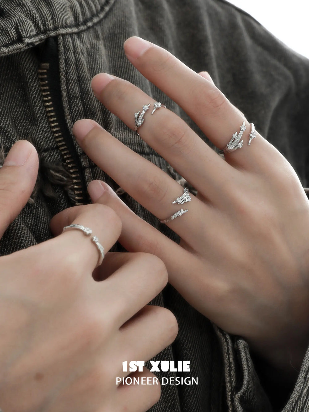 1ST XULIE "Meteor" Dainty Meteor Trail Adjustable Ring in 925 Sterling Silver - Side View