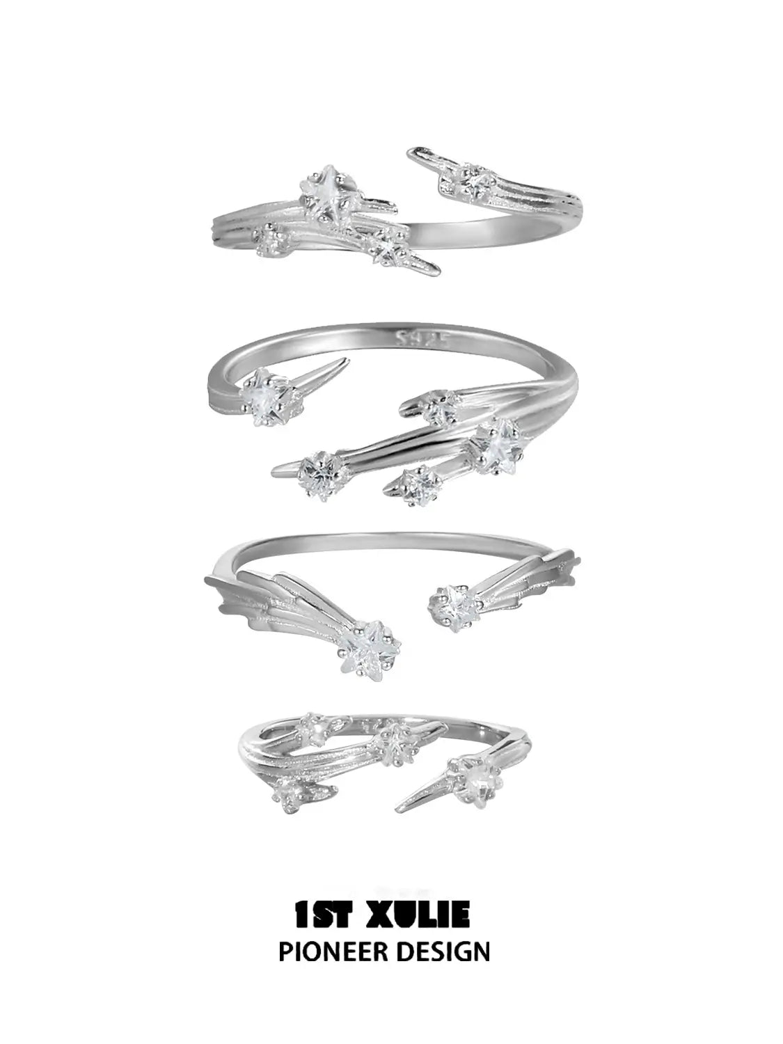 1ST XULIE "Meteor" Dainty Meteor Trail Adjustable Ring in 925 Sterling Silver - Size Comparison
