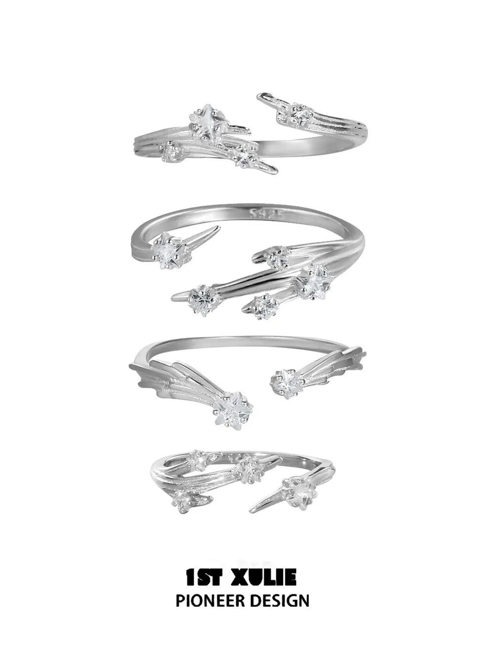 1ST XULIE "Meteor" Dainty Meteor Trail Adjustable Ring in 925 Sterling Silver - Size Comparison