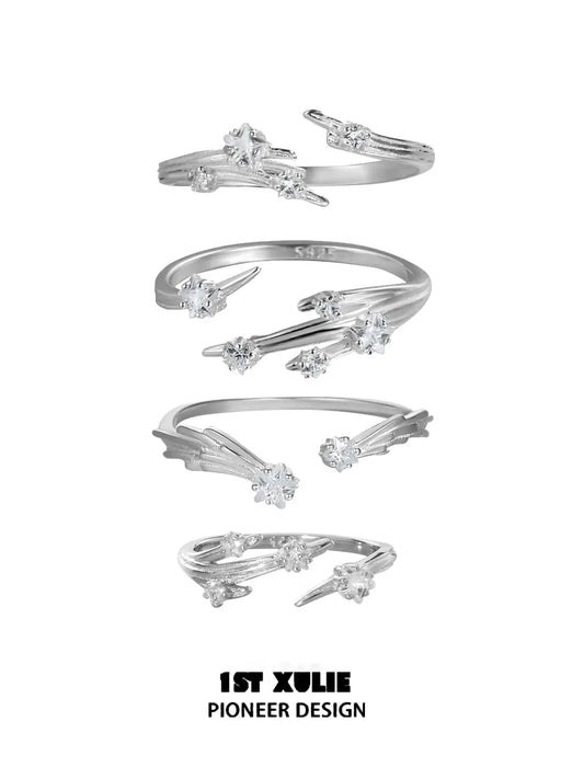 1ST XULIE "Meteor" Dainty Meteor Trail Adjustable Ring in 925 Sterling Silver - Size Comparison
