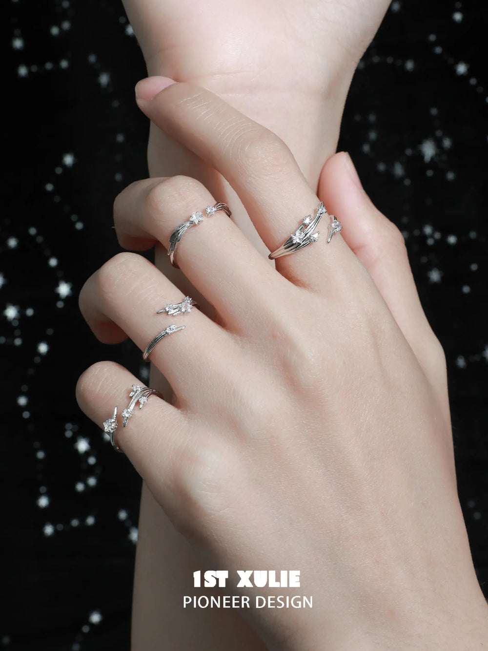 1ST XULIE "Meteor" Dainty Meteor Trail Adjustable Ring in 925 Sterling Silver - Texture Detail