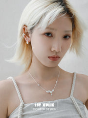 1ST XULIE Jewelry "DAISY" Dainty Morning Dew Floral Ear Cuffs in 925 Sterling Silver - Detail Shot