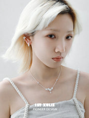 1ST XULIE Jewelry "DAISY" Dainty Morning Dew Floral Ear Cuffs in 925 Sterling Silver - Side View