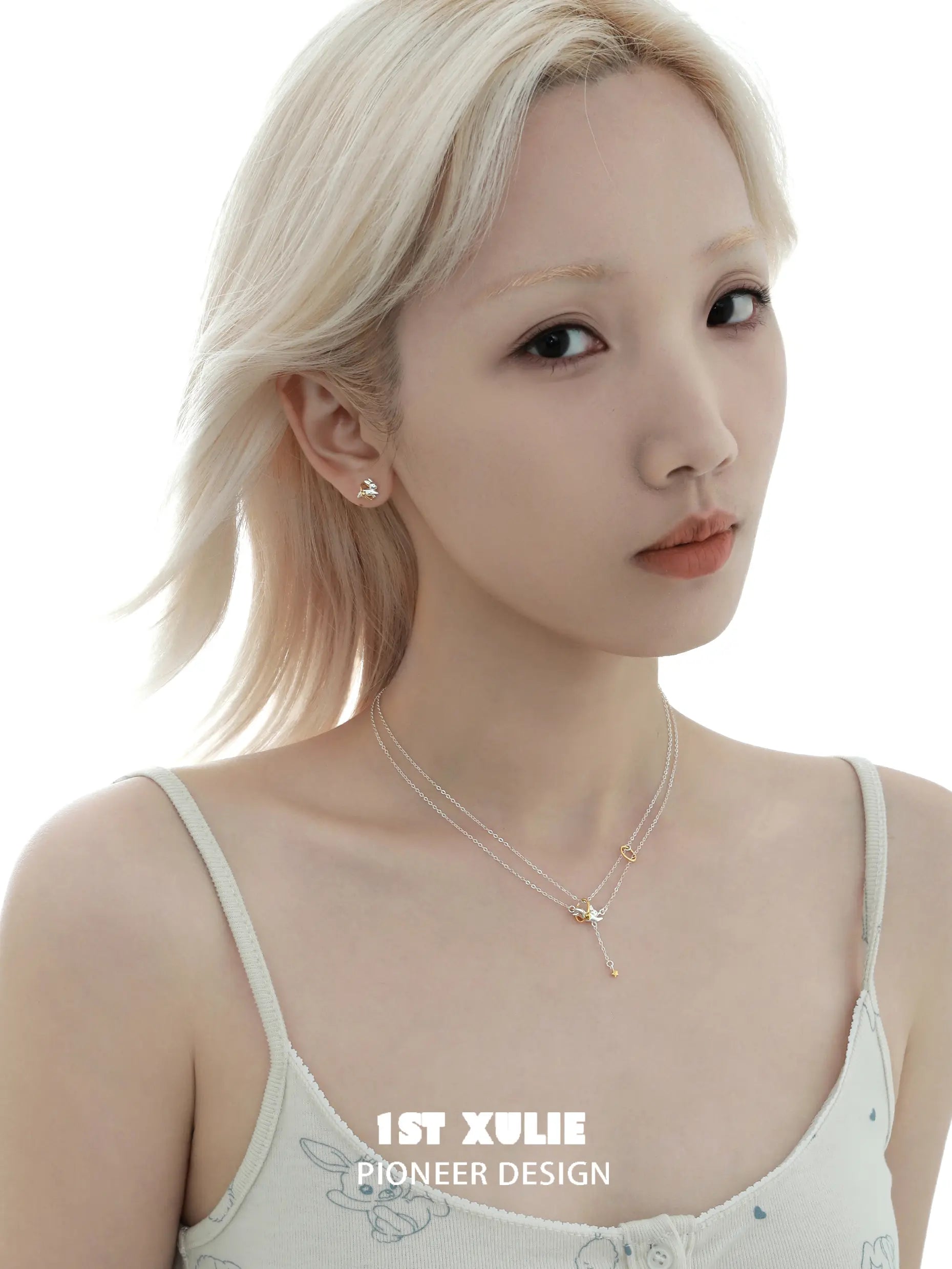 1ST XULIE "Moon Rabbit" Dainty Rabbit Stud Earrings in 925 Sterling Silver - Angle View