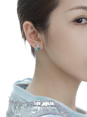 1ST XULIE "The Sea" Dainty Sea Glass Crystal Stud Earrings in 925 Sterling Silver - Side View