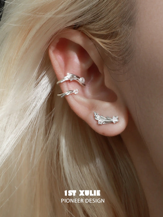 1ST XULIE "Meteor" Dainty Shooting Star Stud Earrings in 925 Sterling Silver - Angle View