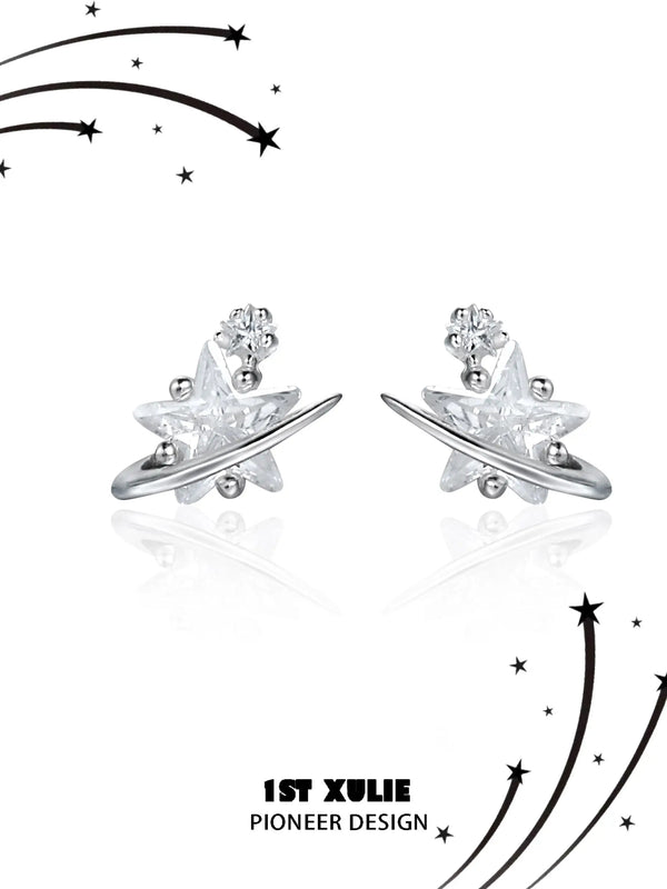 "Meteor" 925 Sterling Silver Dainty Celestial Shooting Star Stud Earrings