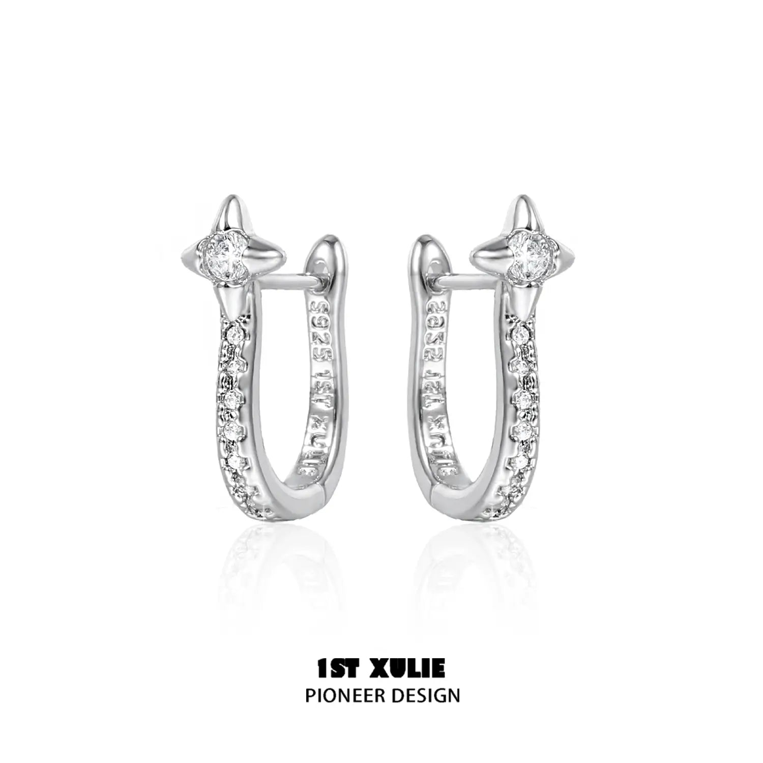 1ST XULIE "Silver Angel" Dainty Shooting Star Stud Earrings in 925 Sterling Silver - Angled Product View