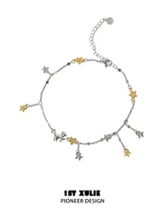 1ST XULIE "Cat's Gaze" Dainty Star Tassel Anklet in 925 Sterling Silver - On Model
