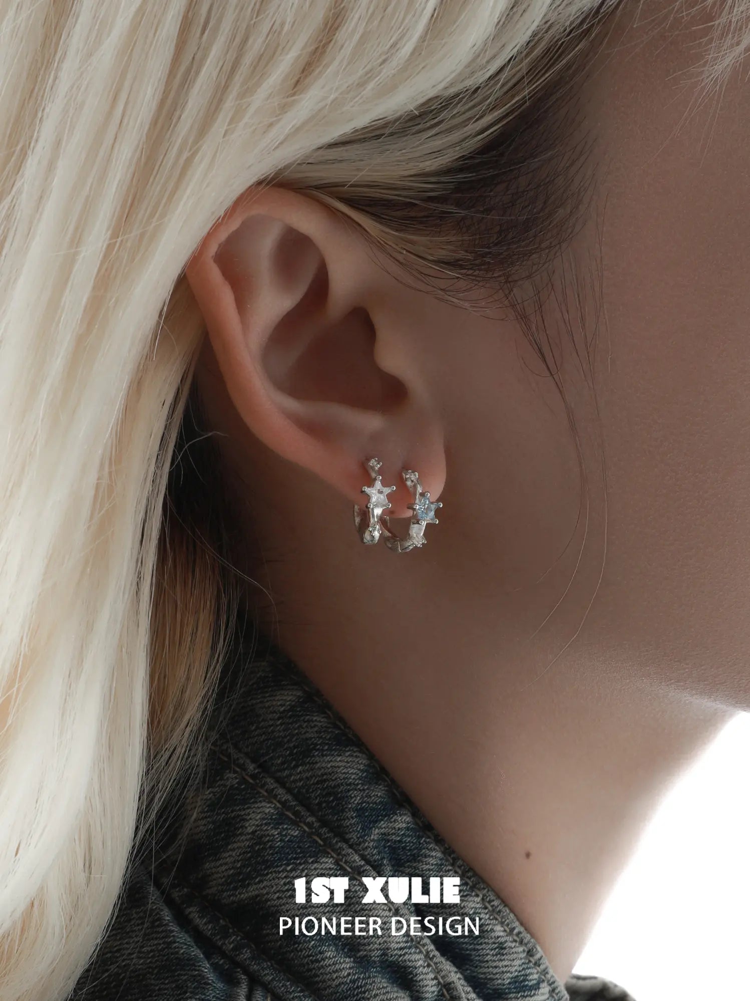 1ST XULIE Jewelry "Silver Angel" Dainty Star Zirconia Huggie Hoops in 925 Sterling Silver - Angle 1