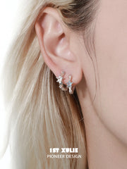 "Silver Angel" 925 Sterling Silver Dainty Star Zirconia Cartilage Huggie Hoop Earrings - Image 13