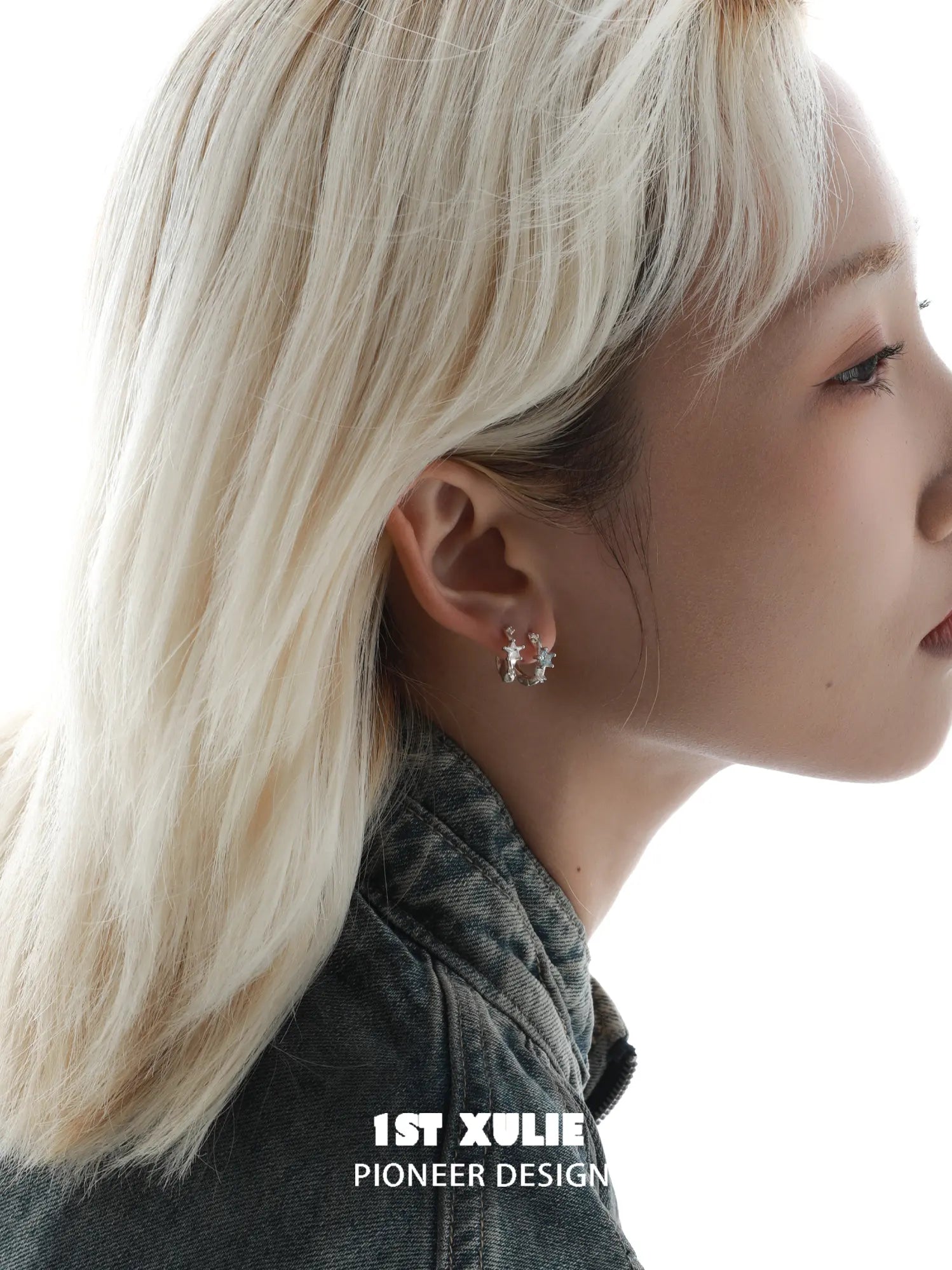 1ST XULIE Jewelry "Silver Angel" Dainty Star Zirconia Huggie Hoops in 925 Sterling Silver - Back View