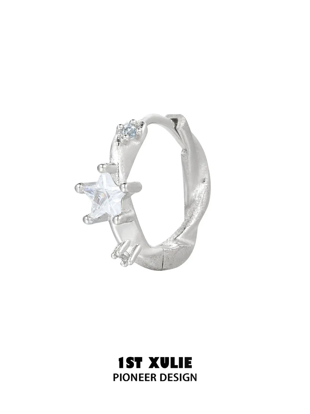 1ST XULIE Jewelry "Silver Angel" Dainty Star Zirconia Huggie Hoops in 925 Sterling Silver - Detail Shot